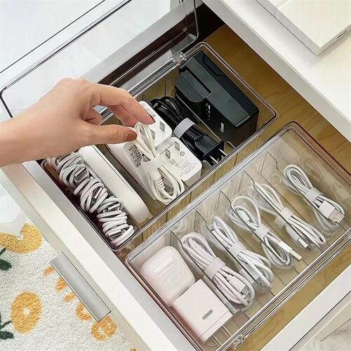 Data cable storage box with lid, cable organizer, power