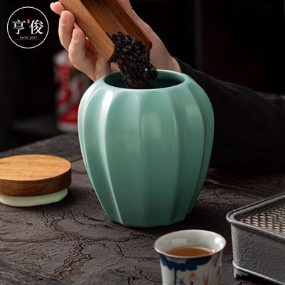 高档大号茶叶罐家用储存罐红茶白茶缸陶瓷密封醒茶罐茶饼防潮空罐