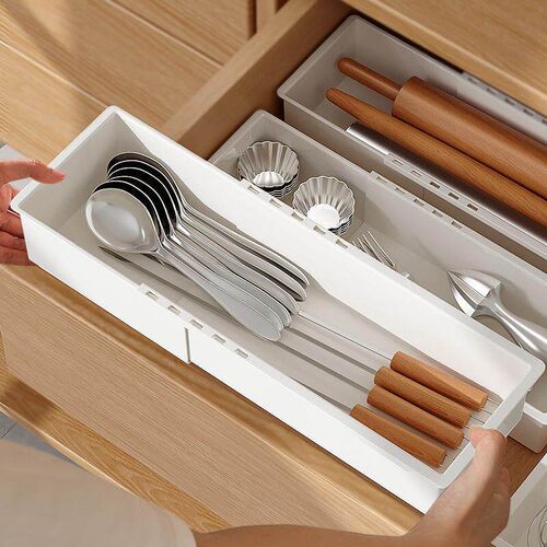 Scalable storage box with drawer-style, rectangular design f