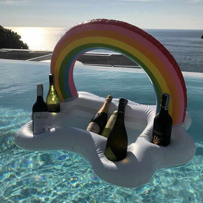 Rooxin Inflatable Drink Holder Rainbow Pool Float Swimming