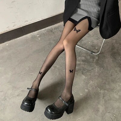 New Sexy Women Tights Pantyhose Butterfly Print Thigh High S