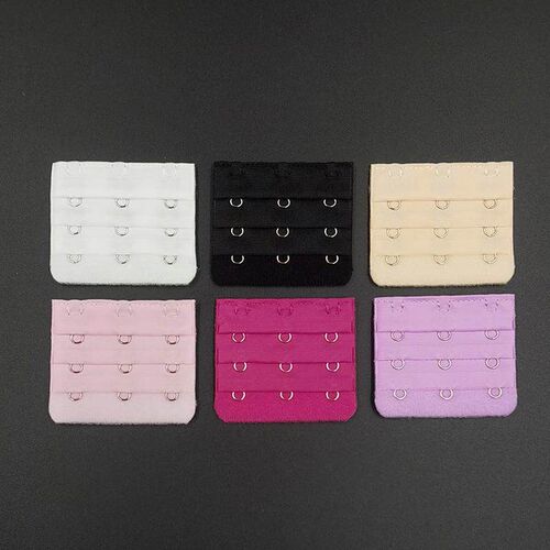 Three-row, three-hook extended bra extender with metal clasp