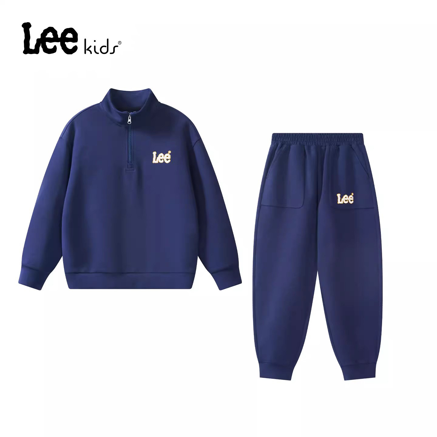 Lee kids儿童印花立领卫衣套装男女中大童秋冬季保暖运动卫衣卫裤
