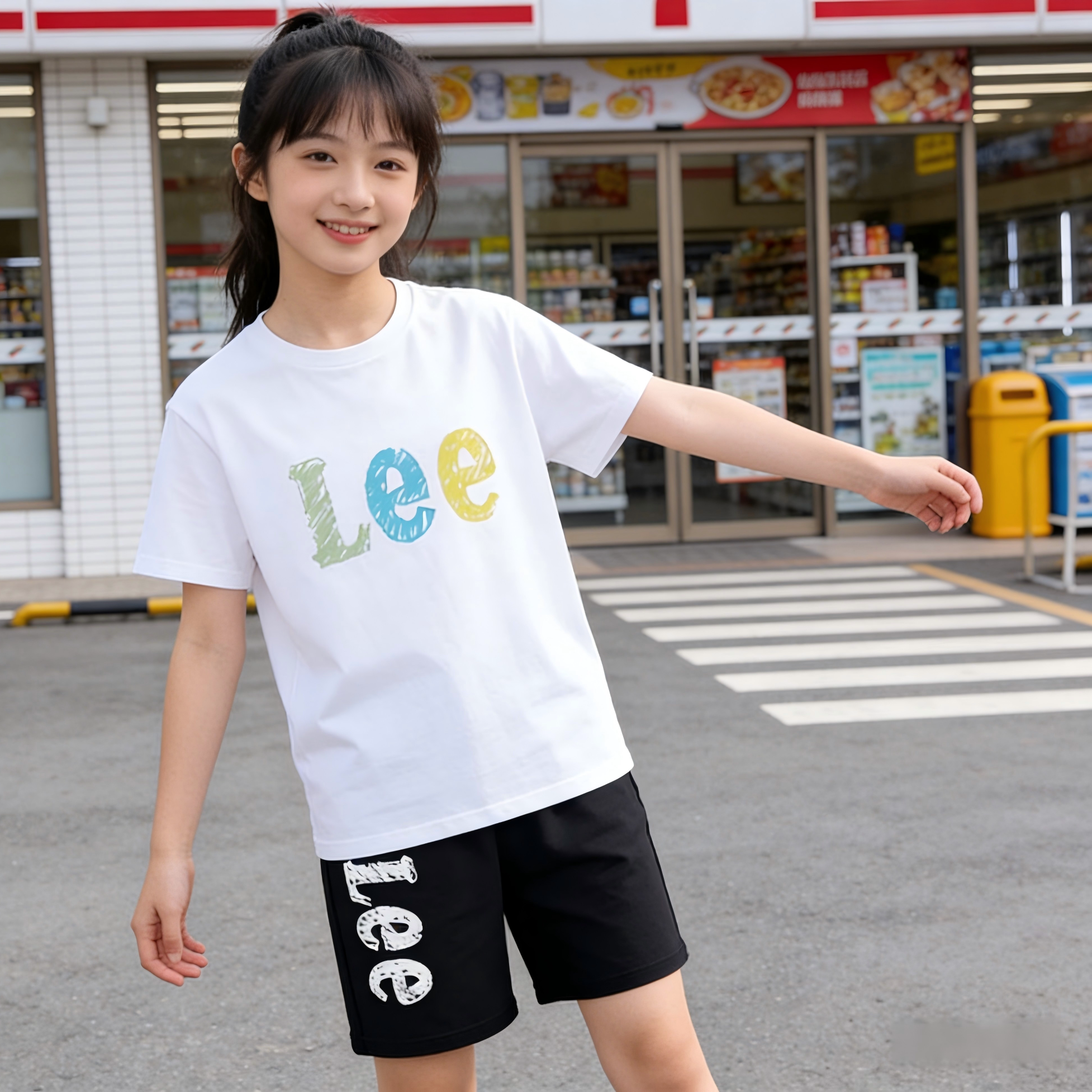 Lee kids儿童套装夏季时尚潮流休闲运动套装百搭宽松短袖男童女童图片