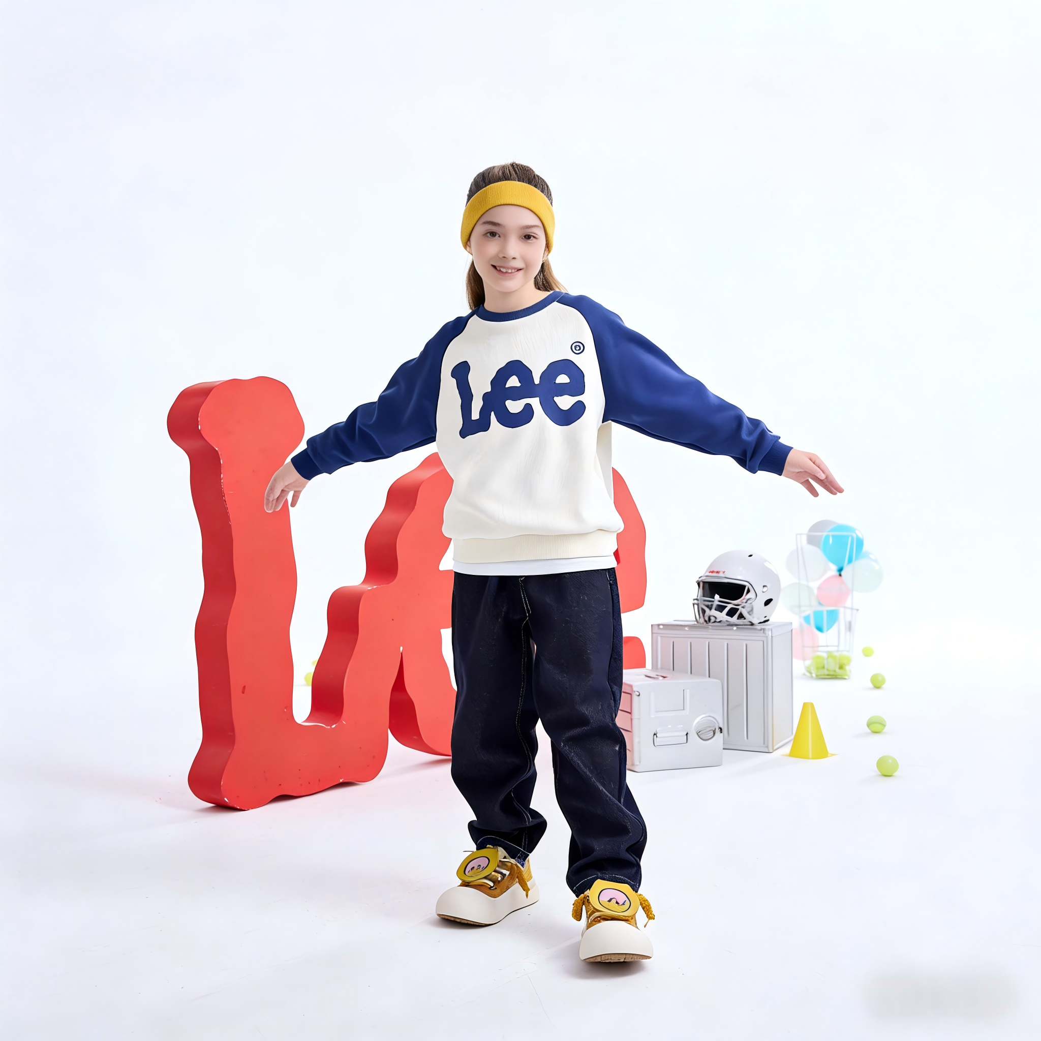 Lee kids儿童套头卫衣加绒保暖秋冬季百搭男女中大童宽松休闲上衣