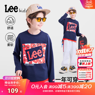 Lee kids印花长袖T恤男女童圆领套头休闲百搭宽松打底衫长袖上衣