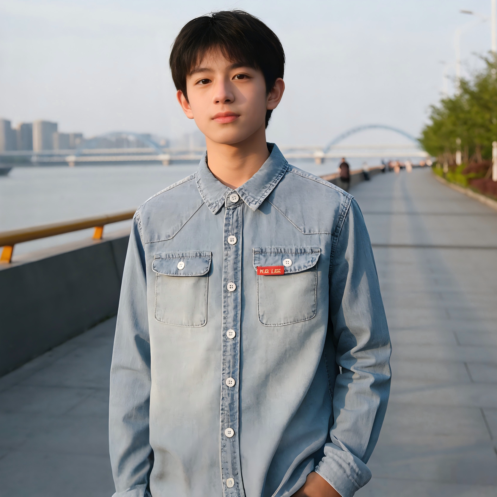 Lee kids儿童翻领牛仔衬衫春季新款宽松日常休闲男女童装长袖