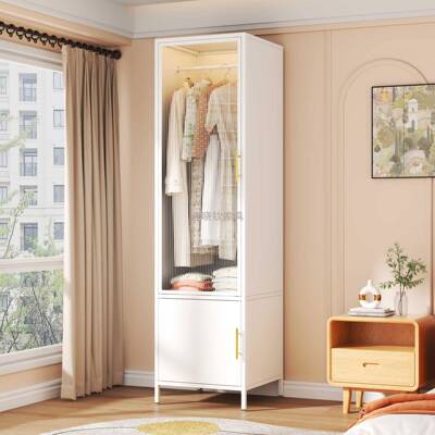 钢制衣柜FFM卧室家用铁出租房衣易组装防尘皮简柜组合衣橱帽间收