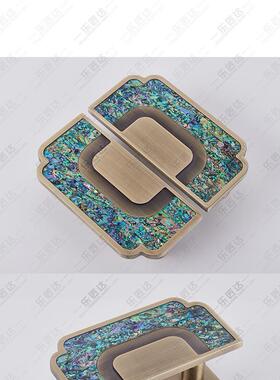 华新中式玻璃60264手酒店豪推拉古铜鲍鱼贝门拉壳玉石大理石大门