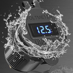 V汽车改装铝合金USB车载充电器防水QC3.0带开关数显电压表