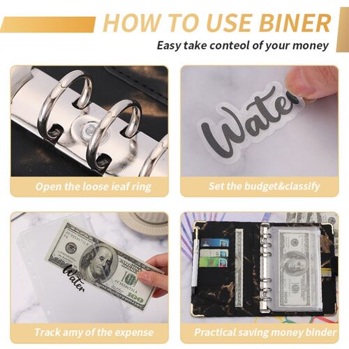A6 PU Leather Marble Notebook Binder Budget Planner Money Or