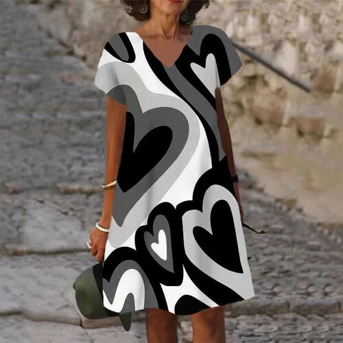 Painted Printed Summer Dress Women  New Short Sleeve V Neck