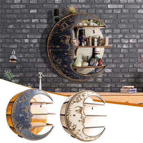 Decor for Crystal Essential Oil Nursery Wooden Moon Shelf Li