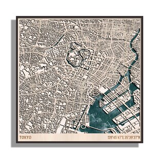 3D木质城市地图木制木雕定制客厅装饰摆挂件挂图壁画墙画设计东京