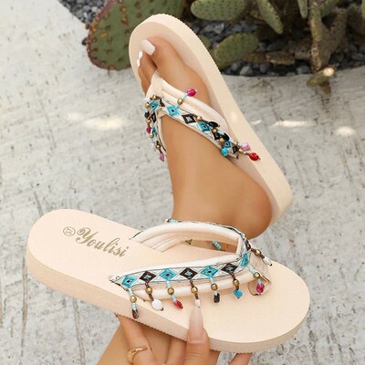 Fashion Colorful Tassel Flip Flops for Women 2025 Summer