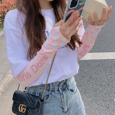 Sunscreen Sleeves Womens Summer Ice Sleeves Plaid Ice Silk