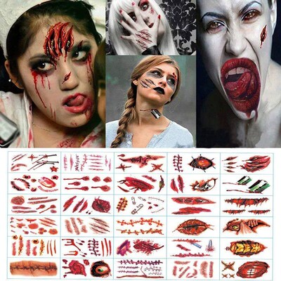 Halloween Zombie Scars Tattoos with Fake Scab Bloody Makeup