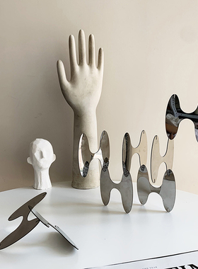 Homeside电镀金属摆件北欧复古银H形中古风镜面几何桌面装饰艺术