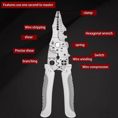 Pintudy 21 in 1 Wire Stripping Pliers Bent Non Slip Handle E