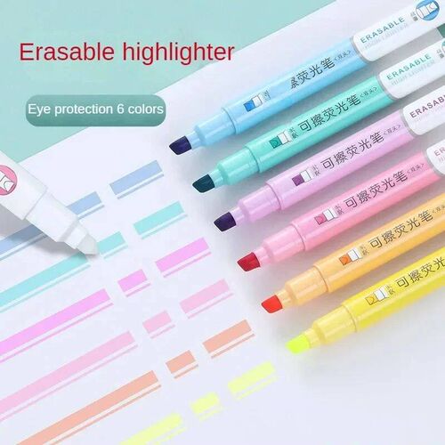 6pcs Erasable Highlighters Pastel Markers Dual Tip Fluoresce