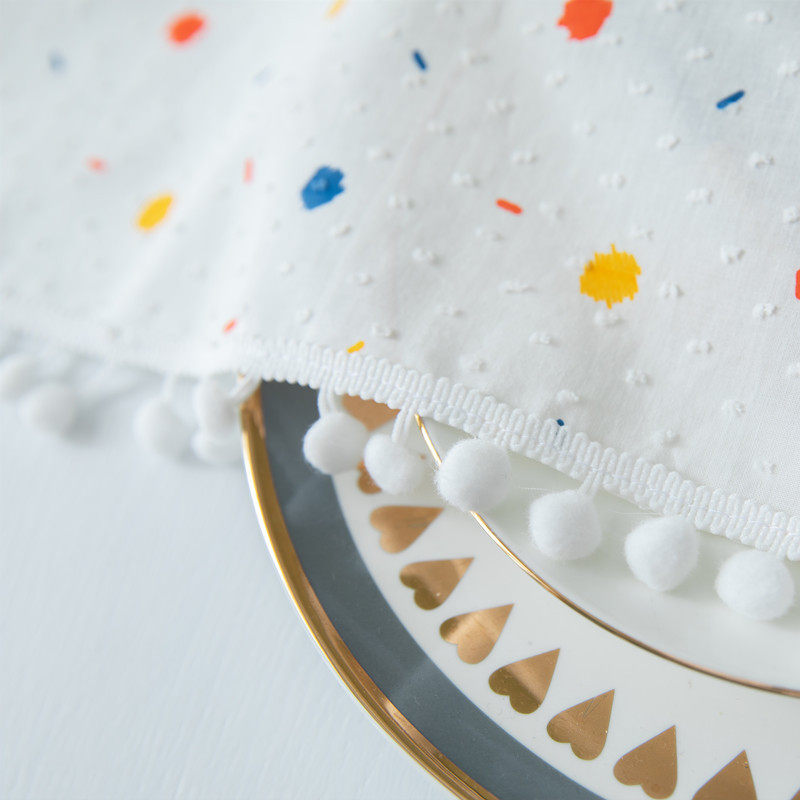 法式全棉涂鸦提花几何点点剪花毛球长方形桌布茶几餐桌布盖巾桌垫,居家布艺,桌布,淘宝优惠券,粉丝福利购,淘宝优惠卷