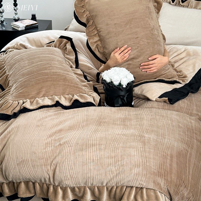 复古肌理纹2023新款冬季四件加厚珊瑚绒被加绒床上用品,床上用品,床品套件/四件套/多件套,淘宝优惠券,粉丝福利购,淘宝优惠卷