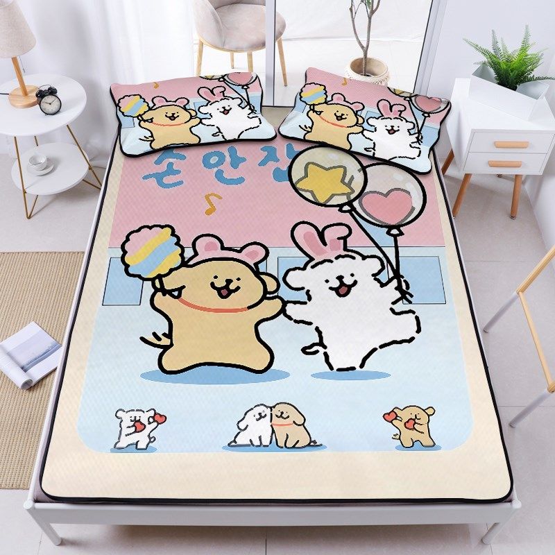 夏季可爱卡通线条小狗冰丝席三件儿童学生宿舍卧室水洗折叠凉席,床上用品,冰丝席,淘宝优惠券,粉丝福利购,淘宝优惠卷