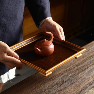 泡竹茶托盘日式复古竹制编干台大漆茶茶具配件奉茶盘盘无品牌/厂