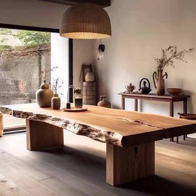 原木风茶桌茶台实木办公室泡茶桌桌会ZIK客桌整桌板议长桌洽谈会