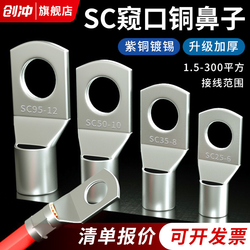 SC窥口铜线鼻子紫铜镀锡线耳冷压接线端子/10//70/95/0平方,电子/电工,接线端子,淘宝优惠券,粉丝福利购,淘宝优惠卷