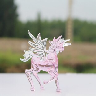 淄博琉璃纯手工飞马装饰品带翅膀粉透龙马创意微景观桌面摆件可爱