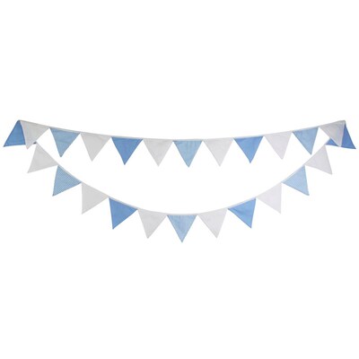 5.1M Pink Blue White Cotton Fabric Bunting 24 Pennant Flags