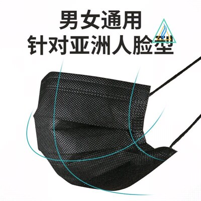 50Pcs Black Face Mask Surgical Disposable 3 Layers Medical