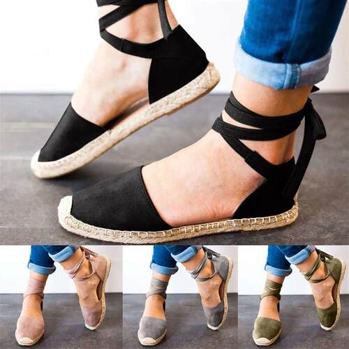 Handmade Linen Sandals Women Espadrilles Ankle Wrap Comfort