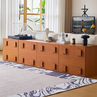 三又木实木电视柜客厅中古风模块柜边柜复古多功能落地卡门柜