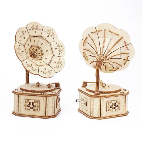 Phonograph Wooden Music Box DIY Mechanism Assembly Model Bui