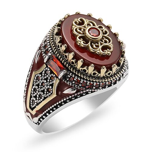 Retro Luxury Natural Red Stone Turkish Handmade Crown Ring I