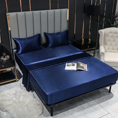 Simulated Silk Denim Fitted Sheet, Satin Bedding, Glossy Pil