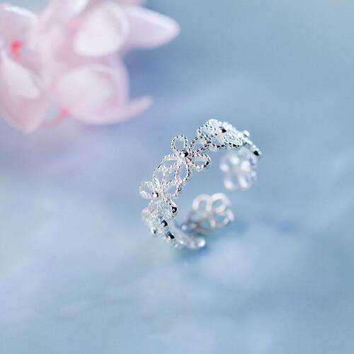 Silver Plated Flower Petals Rings For Women Girl Sweet Simpl