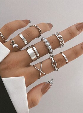 10Pcs/Set Bohemian Geometric Metal Ring Set Womens Vintage