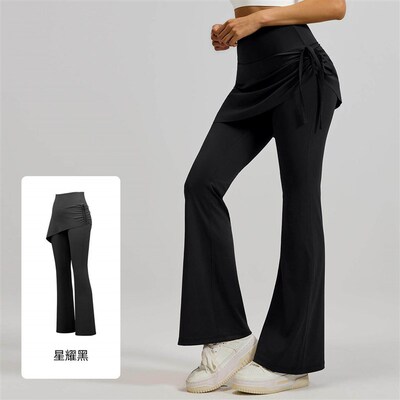 Wrinkled flared skirt pants, slightly flared high waisted