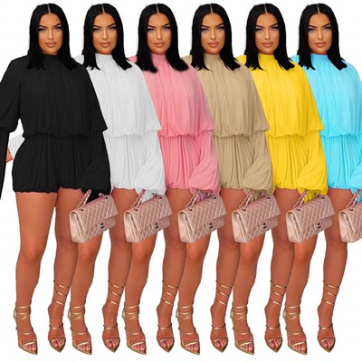 Womens ruffled shorts with summer lantern sleeves, two