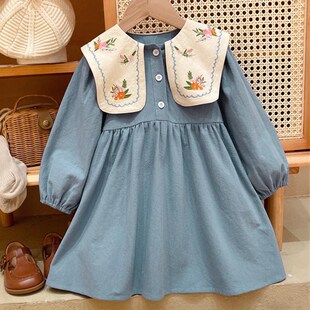 2023 New Spring Autumn Long Sleeve Lapel Casual Dress Embroi