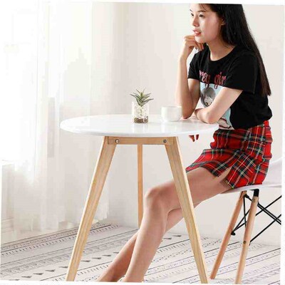 Small coffee table white circular table and chair a set tea