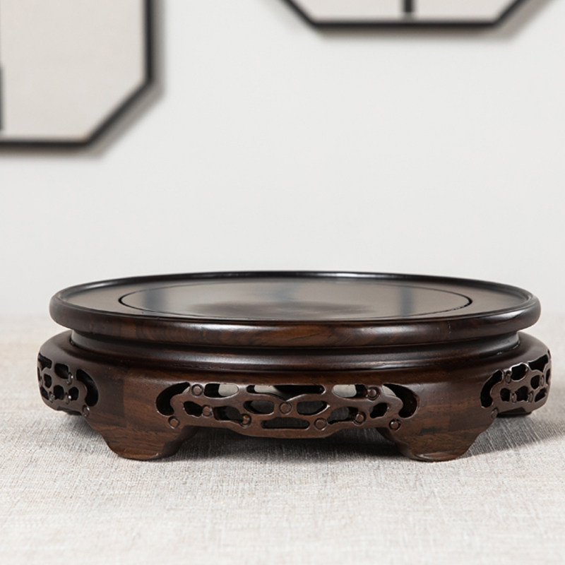 实木圆形花瓶花盆酒坛盆景摆件茶壶底座黑檀木水缸工艺品红木底托,家居饰品,木雕,淘宝优惠券,粉丝福利购,淘宝优惠卷