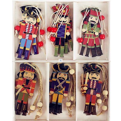 9pcs Wooden Nutcracker Soldier Christmas Tree Hanging Decor