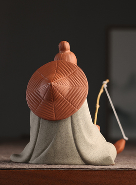 中式创意人物姜太公钓鱼陶瓷摆件客厅鱼缸水族布景假山造景装饰品