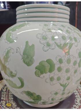 花新中式陶插花创意绿色缠莲枝花瓶陶瓷花瓷瓶插CXZ软装饰摆件