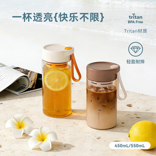 哈尔斯tritan水杯子塑料耐高温食品级可装开水运动高颜值男女儿童