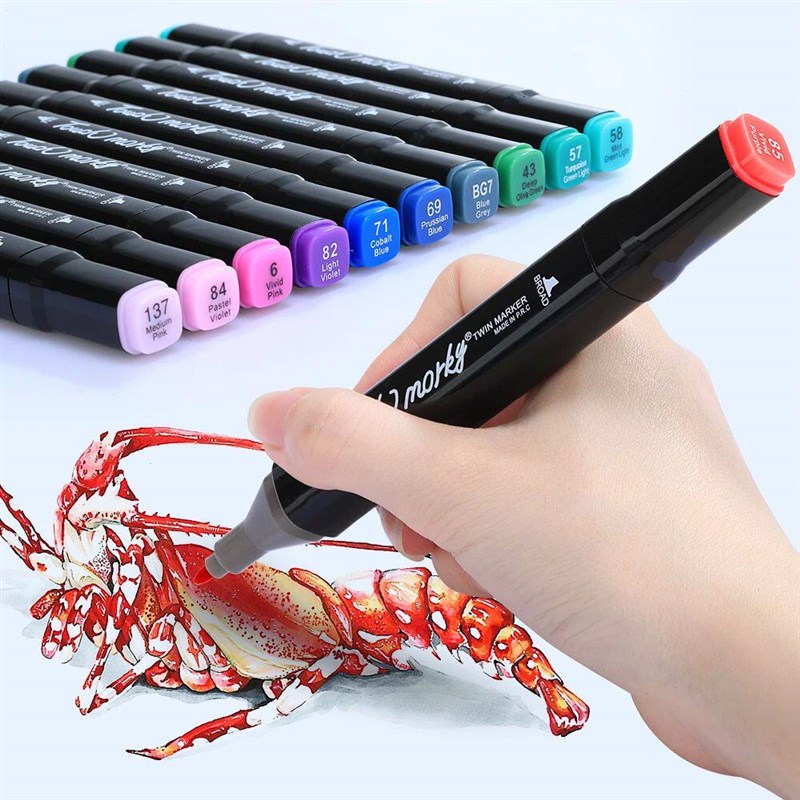 30/40/60/80 Colors Alcohol Felt Markers Pens Dual Tip Perman - 实物图
